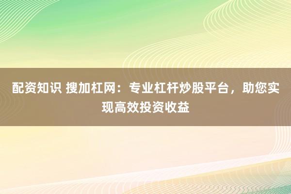 配资知识 搜加杠网：专业杠杆炒股平台，助您实现高效投资收益