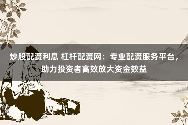 炒股配资利息 杠杆配资网：专业配资服务平台，助力投资者高效放大资金效益