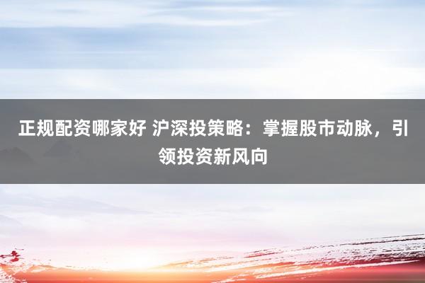 正规配资哪家好 沪深投策略：掌握股市动脉，引领投资新风向