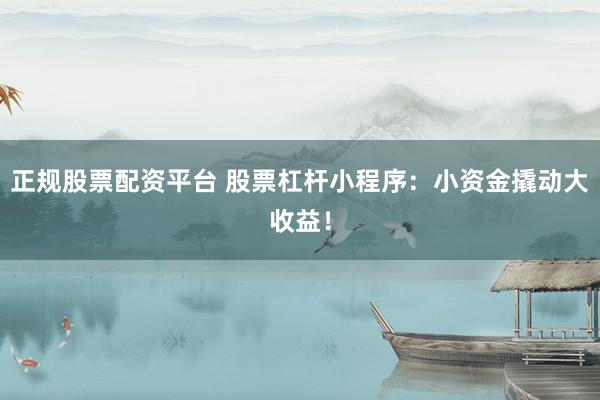 正规股票配资平台 股票杠杆小程序：小资金撬动大收益！