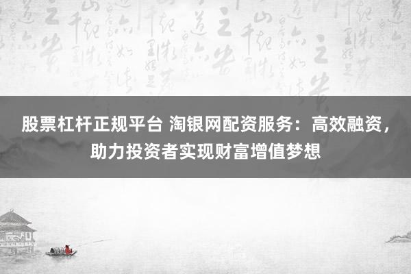 股票杠杆正规平台 淘银网配资服务:高效融资,助力投资者实现财富增值梦想