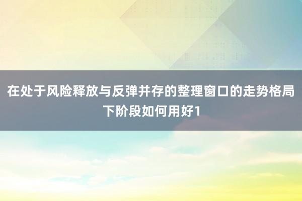 在处于风险释放与反弹并存的整理窗口的走势格局下阶段如何用好1