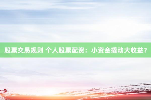 股票交易规则 个人股票配资：小资金撬动大收益？