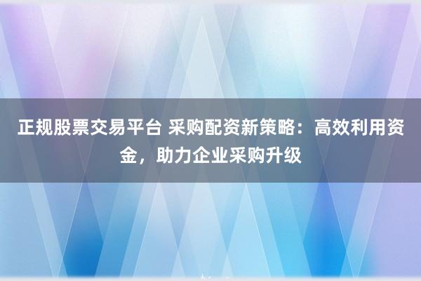 正规股票交易平台 采购配资新策略：高效利用资金，助力企业采购升级