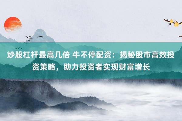 炒股杠杆最高几倍 牛不停配资：揭秘股市高效投资策略，助力投资者实现财富增长